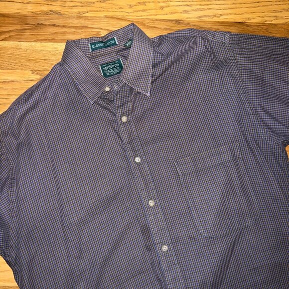 Vintage 90s Nordstrom Gitman Bros Brown-Blue Houndstooth Made USA Shirt - Medium - Picture 1 of 7